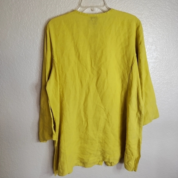 Eileen Fisher linen lagenlook button down yellow shirt sz Xl - Picture 8 of 9